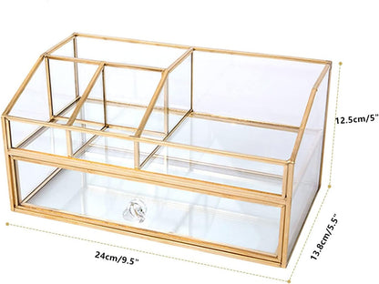 Glass Makeup Brush Holder, Makeup Brush Organizer Jewelry Display Box Elegant Glass Makeup Organizer