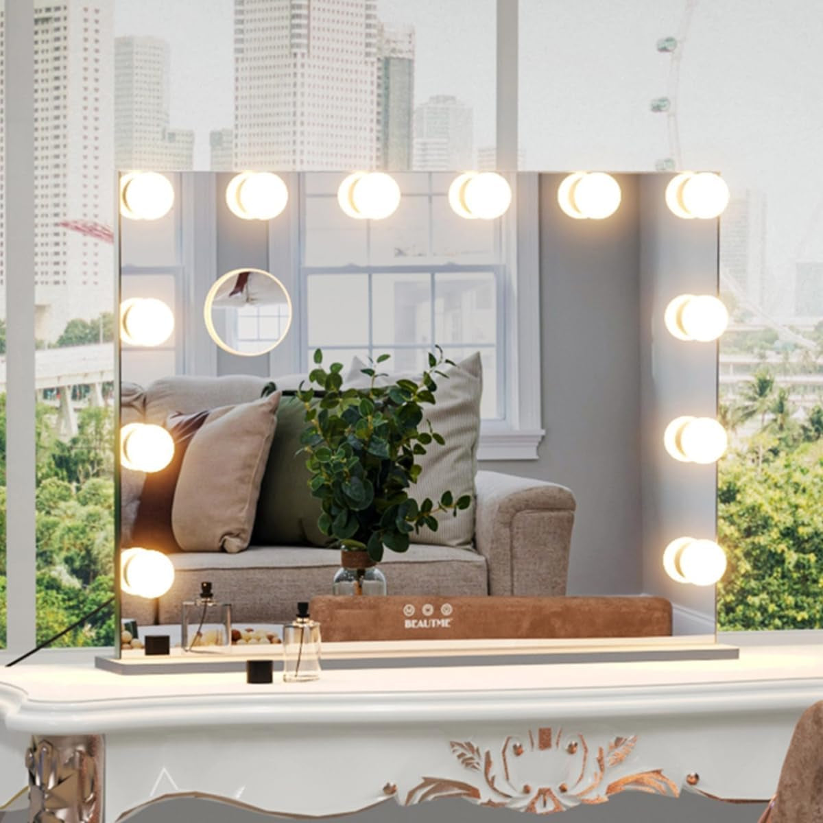 28.3X21.3 Inch Large Vanity Mirror with Lights,Light up Mirror Dressing Table Mirror with 10X Maynifying Mirror, Intelligent Touch Switch, Desktop/Wall Mounted Mirror