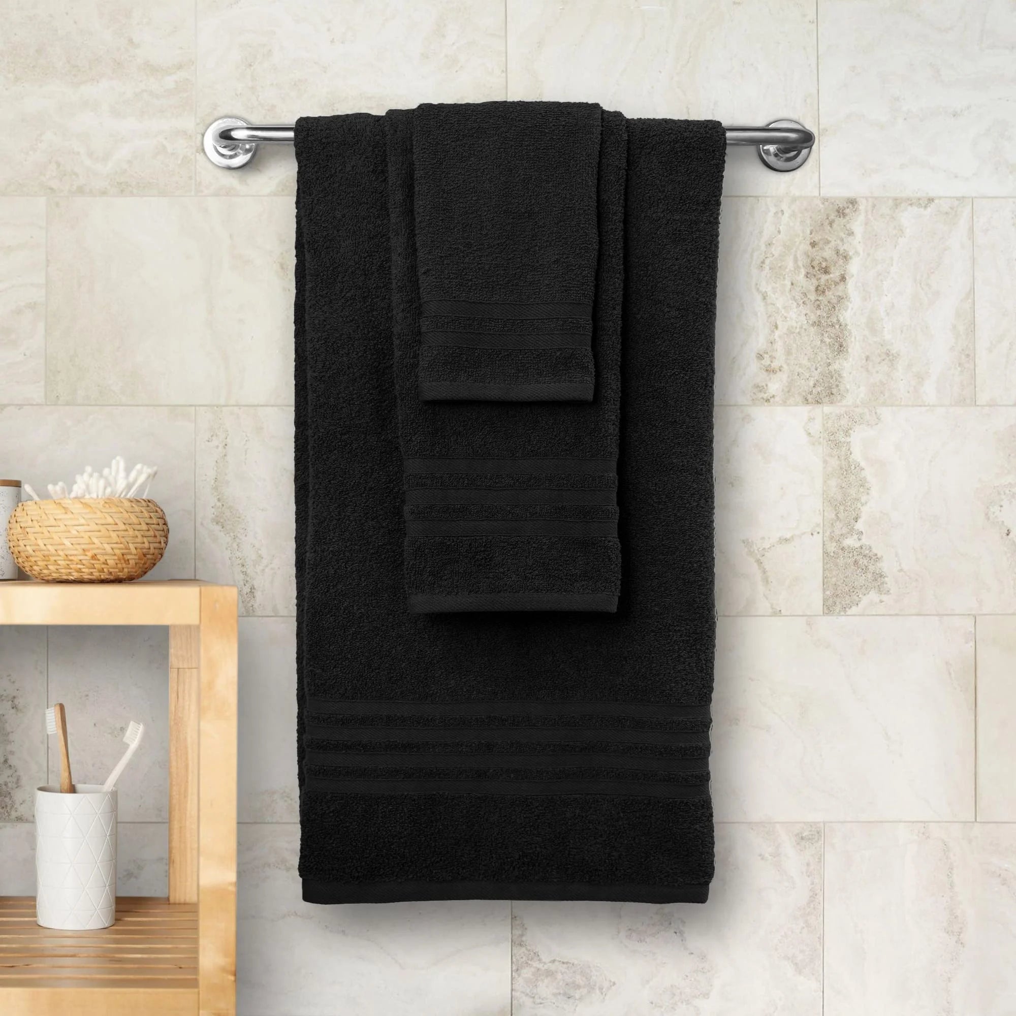 12 Piece Bath Towel Set for Bathroom - Wealuxe Collection 2 Bath Towels, 4 Hand Towels, 6 Washcloths 100% Cotton Soft and Plush Highly Absorbent- Black