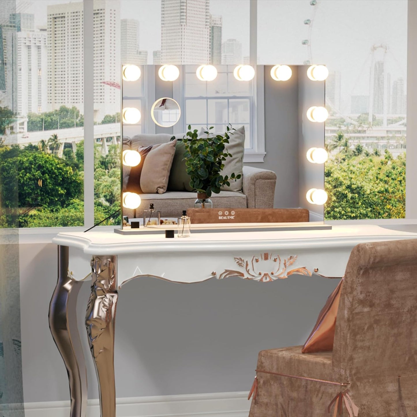 28.3X21.3 Inch Large Vanity Mirror with Lights,Light up Mirror Dressing Table Mirror with 10X Maynifying Mirror, Intelligent Touch Switch, Desktop/Wall Mounted Mirror