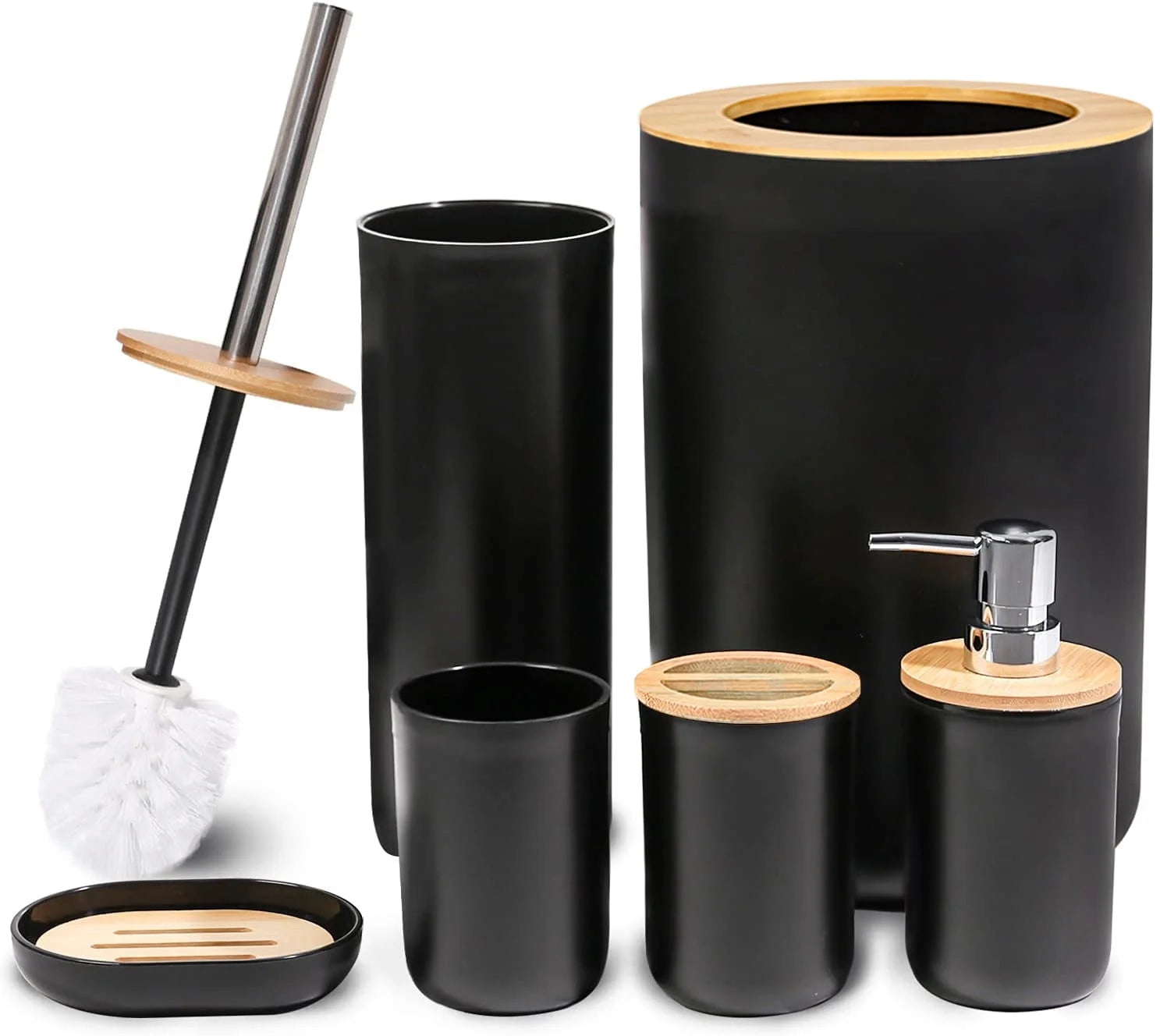 Elegant 6-Piece Bamboo & Plastic Bath Accessories Sets, Black