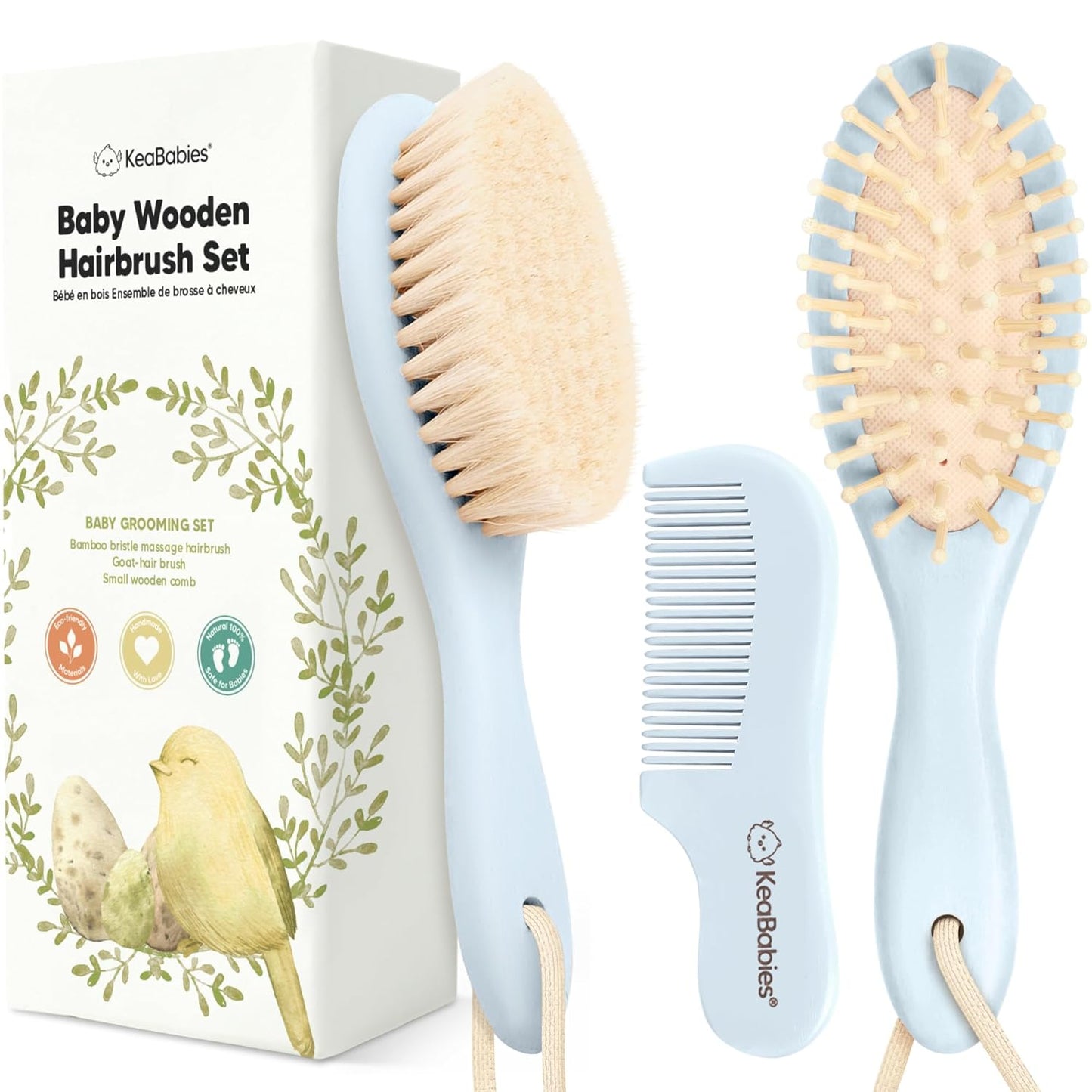 Baby Hair Brush and Comb Set for Newborn - Wooden Baby Hair Brush With Goat Bristles  and Comb Set Girl/ Boy, Toddler Cradle Cap Brush (Oval, Walnut)