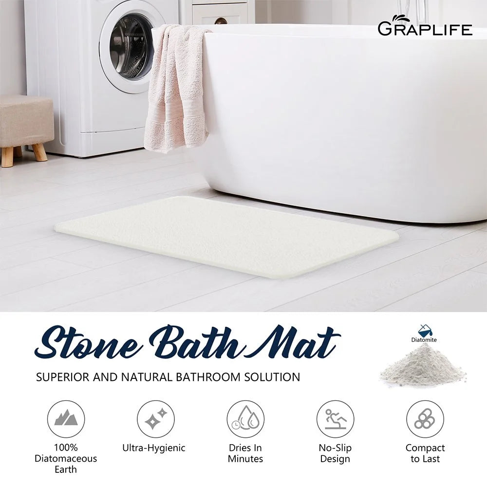 Stone Bath Mat, Quick Drying Diatomite Stone Mat, Super Absorbent Bathroom Mat 24X15" White