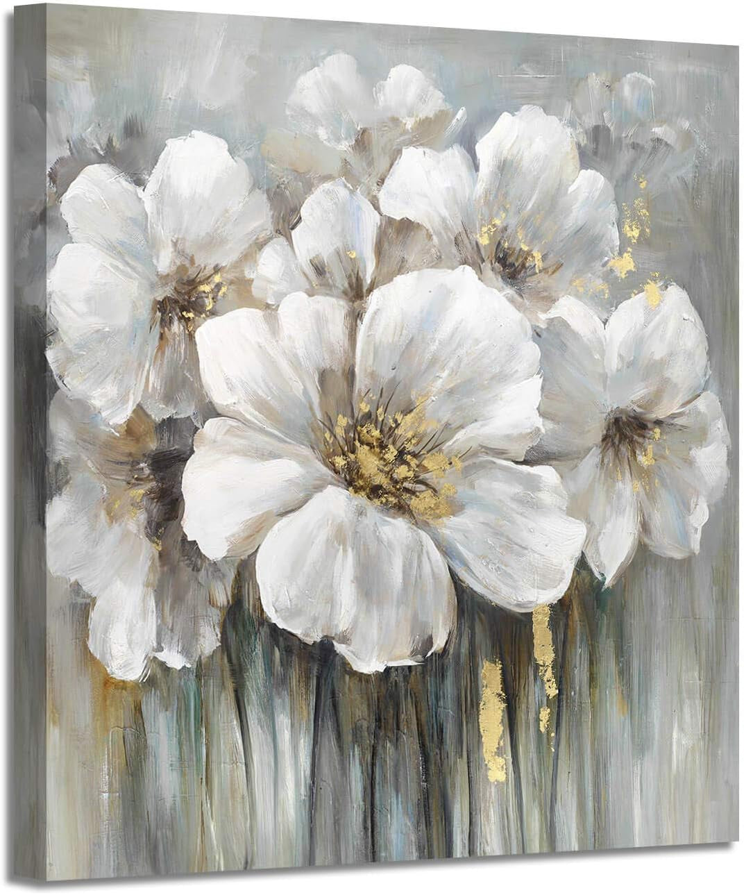 Large Flower Canvas Wall Art - Abstract Floral Painting White Blooming Floral Pictures Artwork