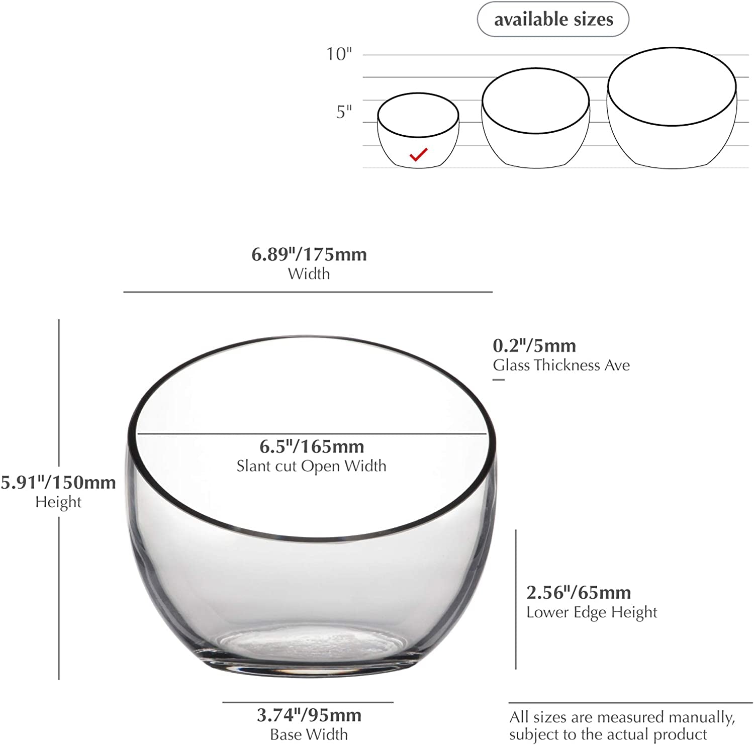 Clear Slant Cut Bowl Glass Vase, Glass Terrarium, Candy Dish, Glassware, Slant Open: 7". Height: 6" X 2.7". Base: 4" (1 Piece)